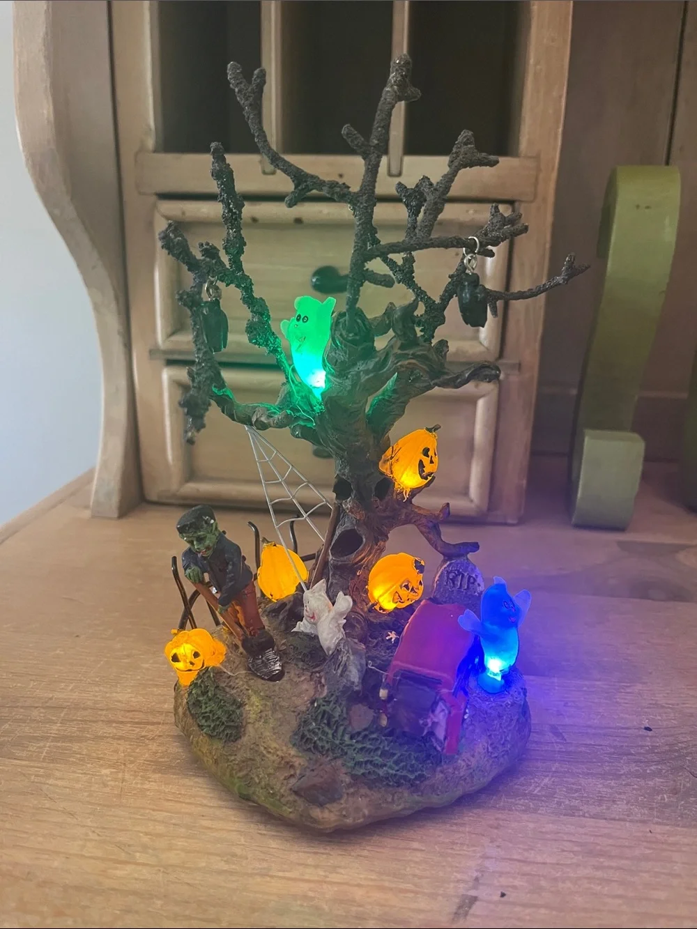 Vintage Target Tabletop Halloween Village Lighted Tree Graveyard Monster Ghost